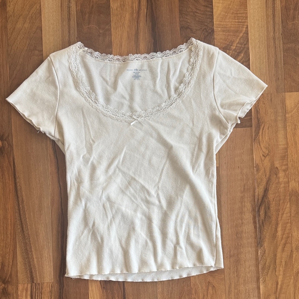 Brandy Melville Cream Lace Trim Tee